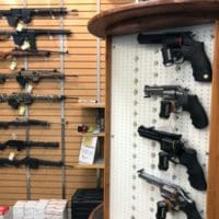 firearms Rifles and handguns on display